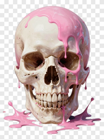 Skull With Pink Dripping Melted Substance PNG