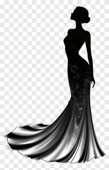 Elegant Silhouette Of A Woman In A Flowing Dress PNG