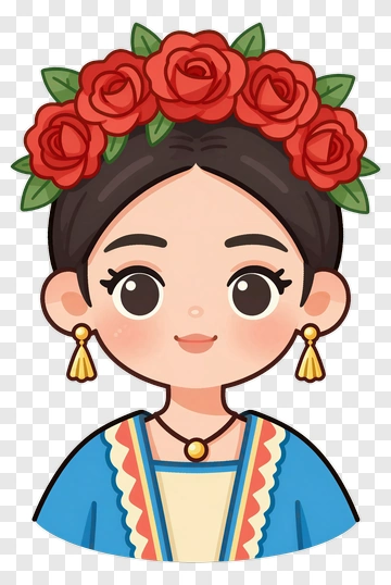 Cartoon Woman Wearing Traditional Mexican Dress PNG