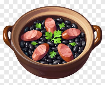 Bowl Of Black Beans With Sausages And Cilantro PNG