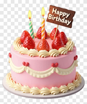 Birthday Cake With Strawberries And Candles PNG