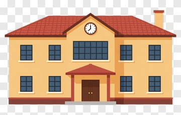 School Building With Clock PNG