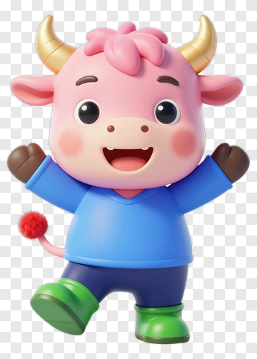 Cartoon Cow Character Smiling And Waving PNG
