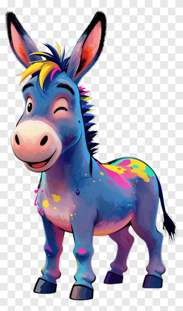 Cartoon Donkey Winking With Colorful Paint Splashes PNG