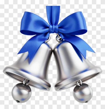 Silver Bells With Blue Ribbon PNG