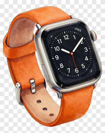 Smartwatch With Orange Leather Strap PNG