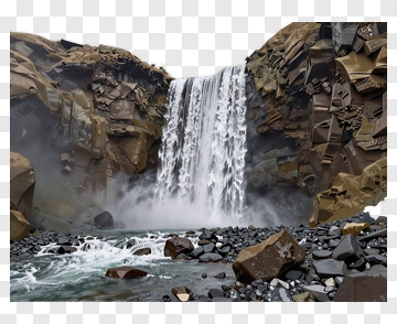 Waterfall In A Rocky Landscape PNG