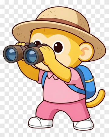 Cartoon Monkey Using Binoculars PNG