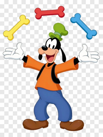 Cartoon Dog Juggling Colorful Bones PNG
