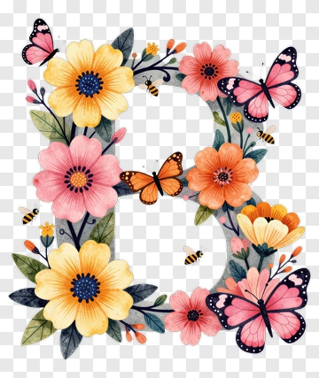 Floral Letter B With Butterflies PNG