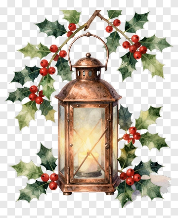 Lantern Surrounded By Holly And Berries PNG