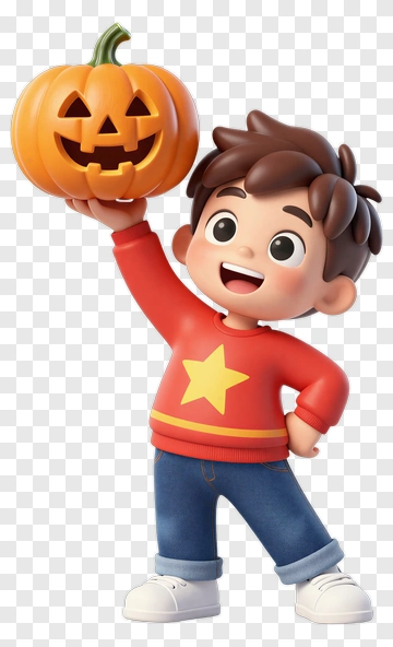 Cartoon Boy Holding A Halloween Pumpkin PNG