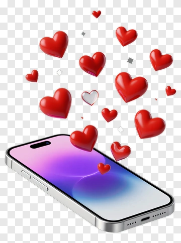 Smartphone With Floating Hearts PNG