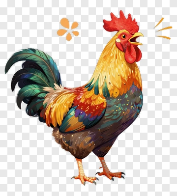 Colorful Rooster Crowing PNG