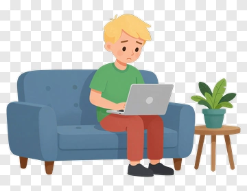 Boy Sitting On Couch Using Laptop PNG