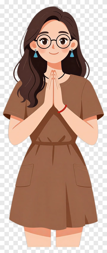 Cartoon Woman With Hands Together In Prayer PNG
