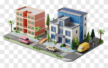 3D Cityscape With Buildings And Vehicles PNG