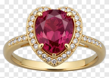 Gold Heart-Shaped Ring With Pink Gemstone PNG