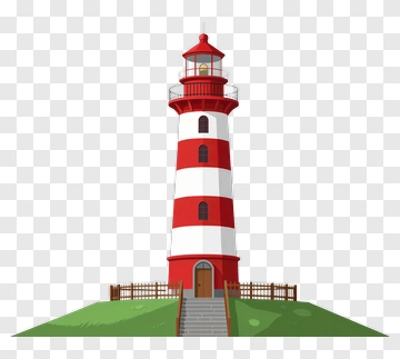 Striped Lighthouse On A Green Hill PNG