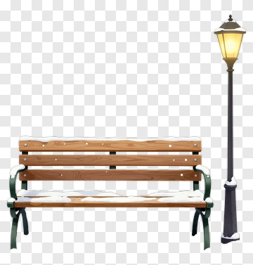 Wooden Park Bench With Streetlamp PNG