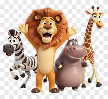 Cartoon Zoo Animals Group PNG