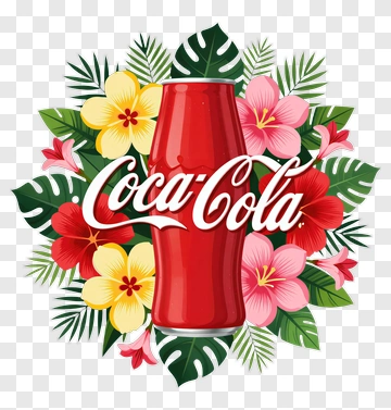 Coca-Cola Bottle Surrounded By Tropical Flowers PNG