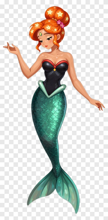 Mermaid With Orange Hair And Green Tail PNG