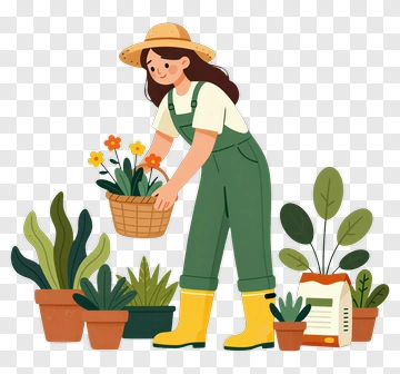 Gardener Holding A Basket Of Flowers PNG