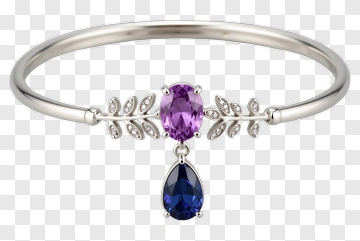 Silver Bangle With Purple And Blue Gemstones PNG