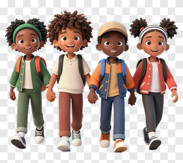 Cartoon Group Of Children Walking Together PNG