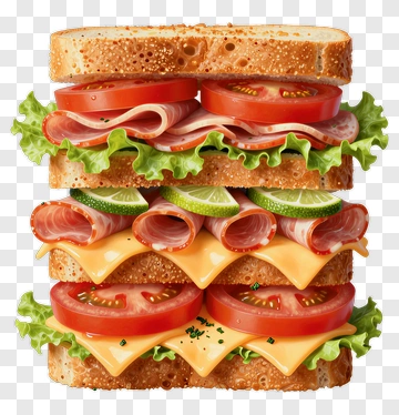 Layered Sandwich With Meat, Cheese, And Vegetables PNG
