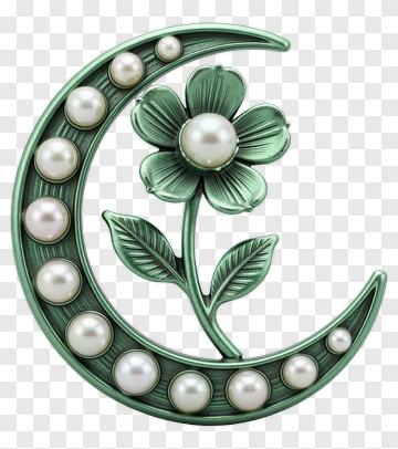Floral Crescent Moon Brooch With Pearls PNG