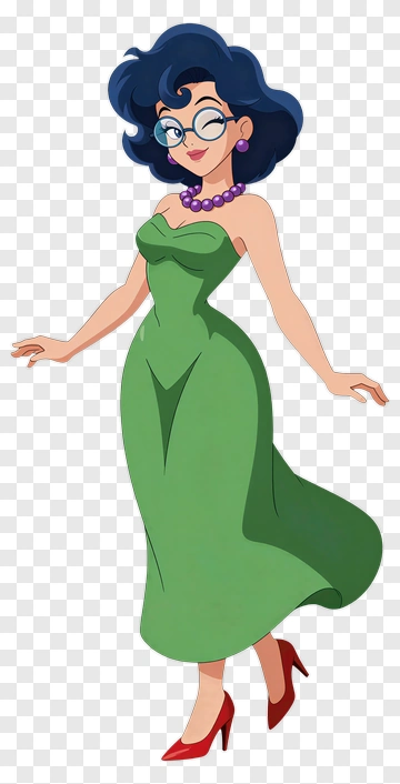 Cartoon Woman In Green Dress PNG