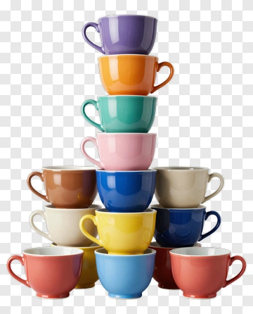 Colorful Stacked Coffee Cups PNG
