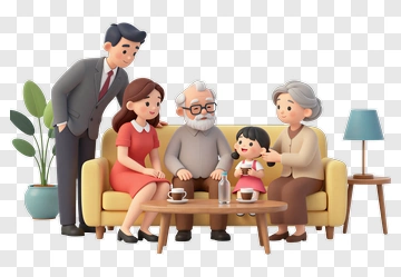 Happy Family Sitting Together On Couch PNG