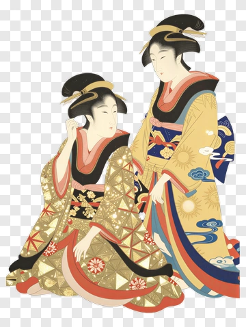 Japanese Women In Traditional Kimonos PNG