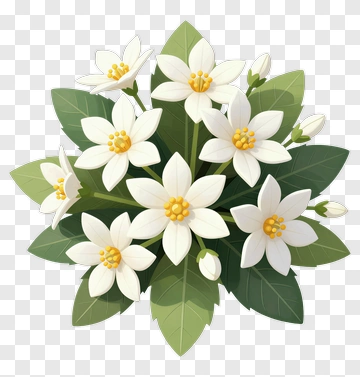 Flower Bouquet With White Flowers And Green Leaves PNG
