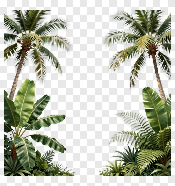 Tropical Palm Trees And Lush Foliage PNG