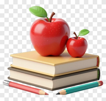 Stack Of Books With Red Apples PNG