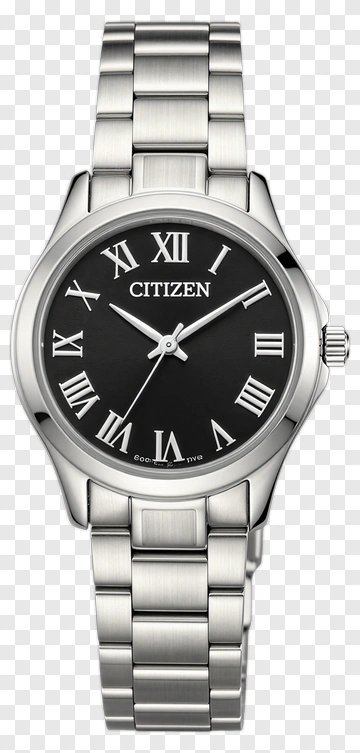 Citizen Silver Stainless Steel Watch With Black Dial PNG