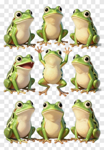 Cartoon Frogs In Various Poses PNG