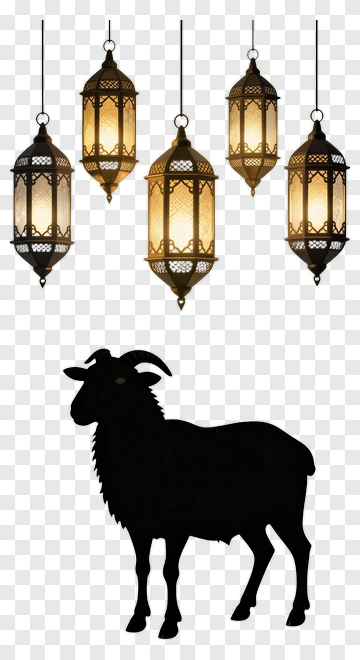 Silhouette Goat Under Lanterns PNG