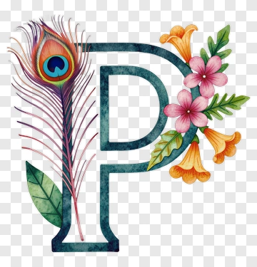 Floral Letter P With Peacock Feather PNG