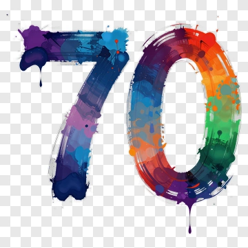 Colorful Number 70 In Paint Splatter Style PNG