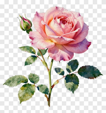 Pink Rose With Bud PNG