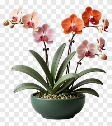 Orchid Plant In A Green Pot PNG
