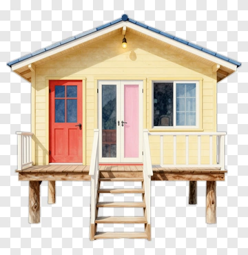 Colorful House With Red And Pink Doors PNG