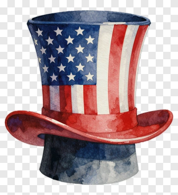 Watercolor American Flag Top Hat PNG