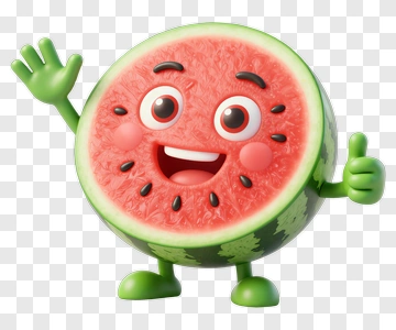 Cartoon Watermelon Character Waving PNG