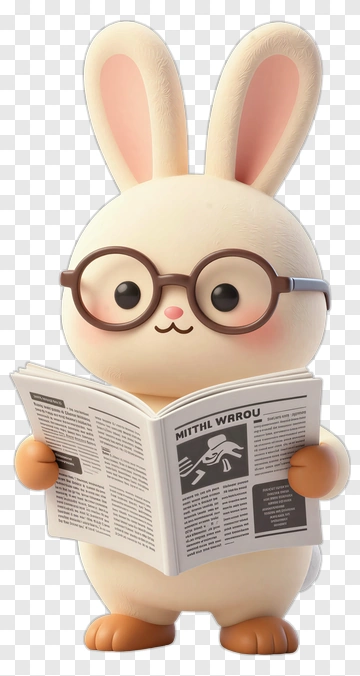 3D Rabbit Reading A Newspaper PNG
